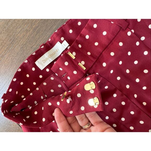 Zimmerman Polka Dot Wide Leg Pants in Maroon Size 0 - Picture 3 of 11